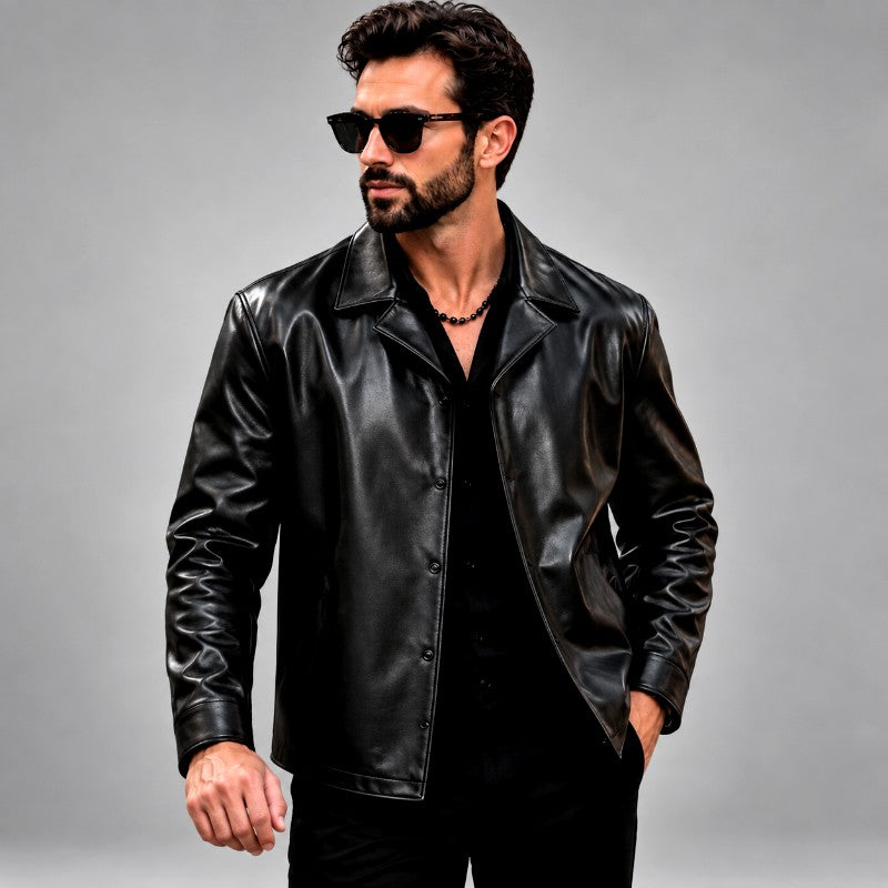 Claude - Men's Faux Leather Button-Front Jacket