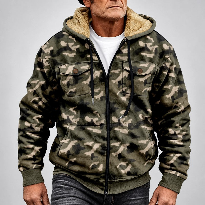Clay - Men's Camo Sherpa-Lined Hooded Zip Jacket