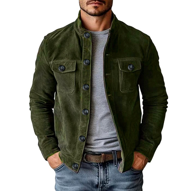 Clive - Men's Faux Suede Stand Collar Button-Up Jacket