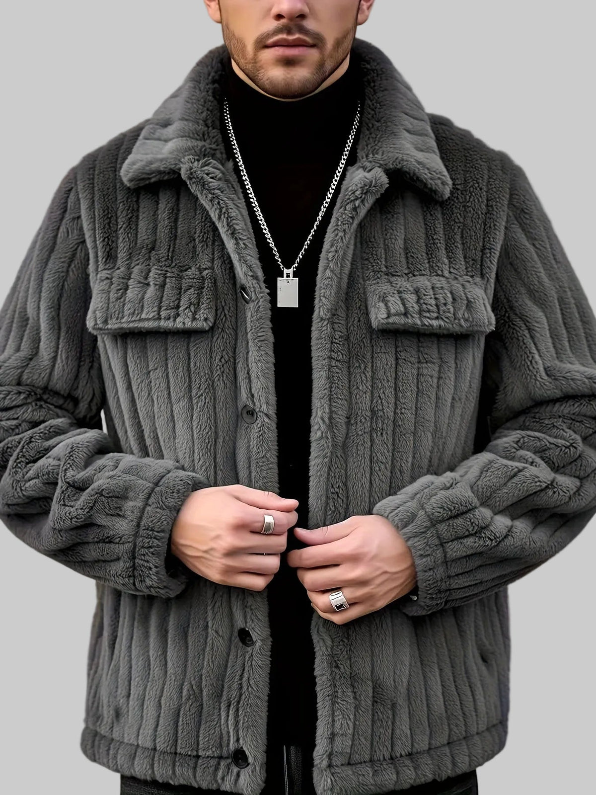 Conrad - Men's Quilted Lapel Jacket with Faux-Fur Collar