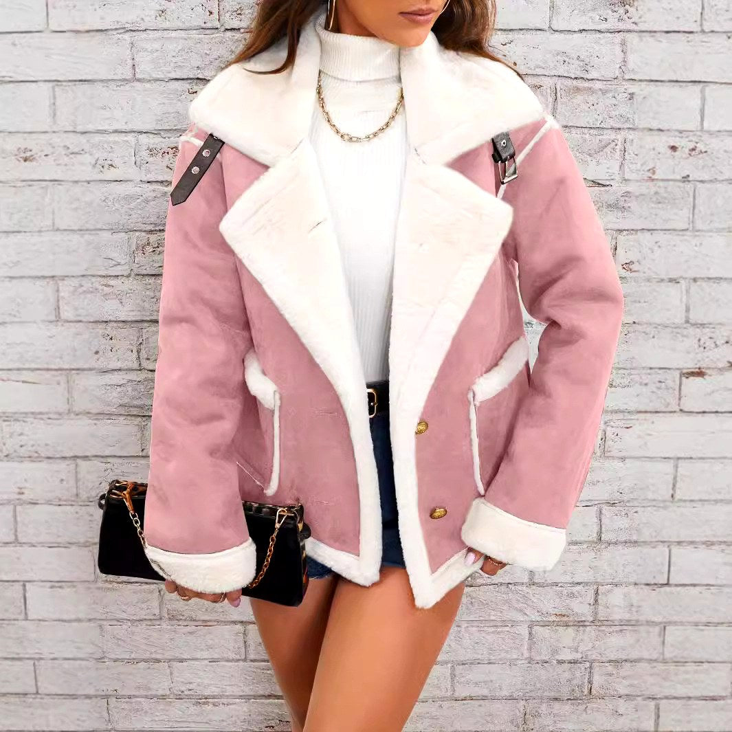 Cressida - Women's Faux Suede Shearling Lapel Jacket