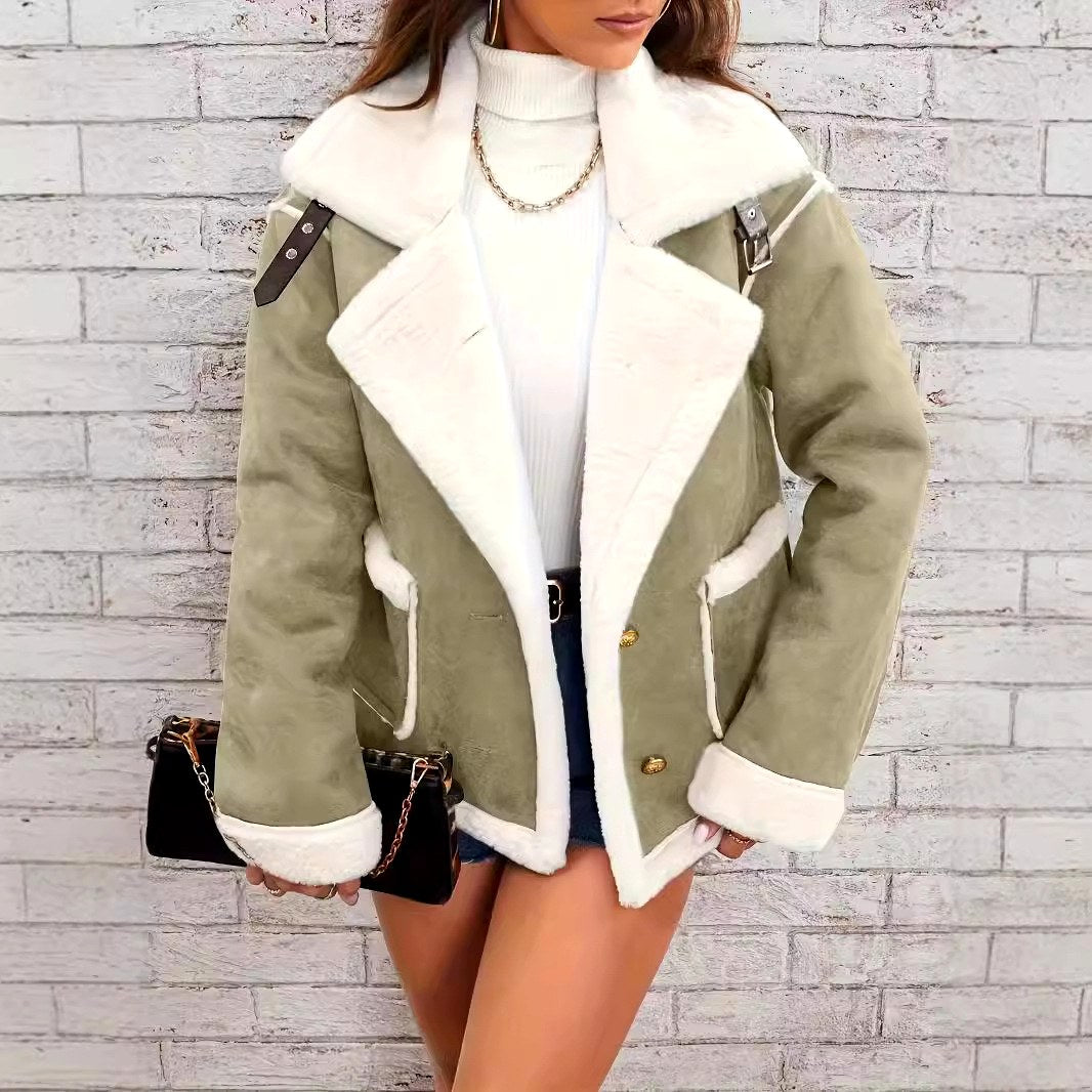 Cressida - Women's Faux Suede Shearling Lapel Jacket