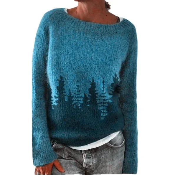 Women’s Knitted Sweater with Patterned Yoke