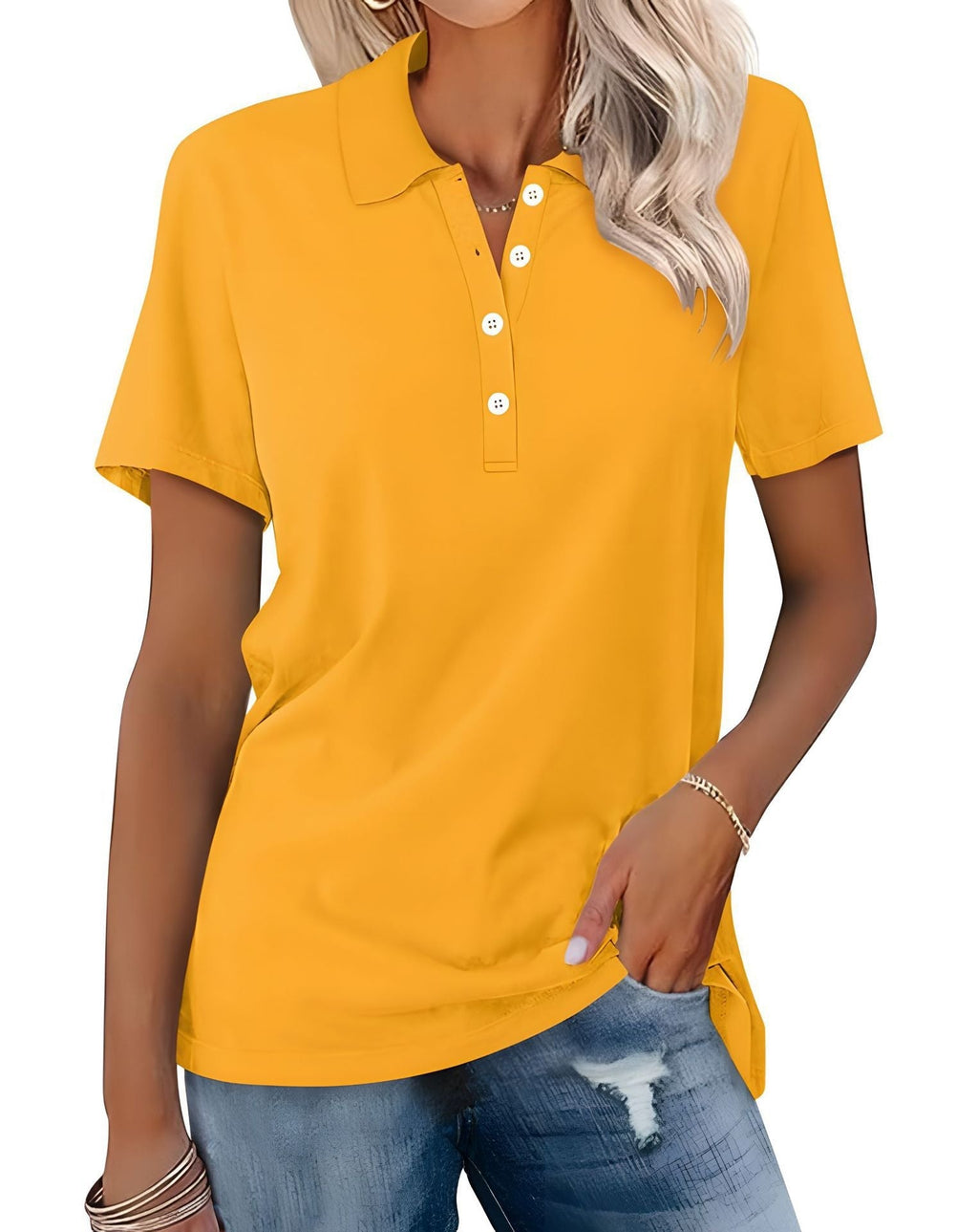 Women's Classic Short Sleeve Polo Shirt – Relaxed Fit Collared Button Neck Top for Smart Casual and Everyday Wear