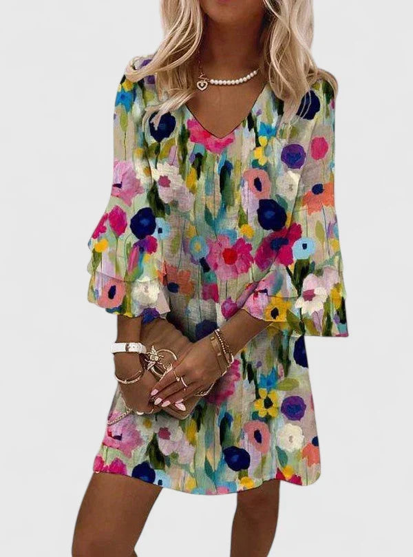 Elviera - Floral V-Neck Elegant Mini Dress