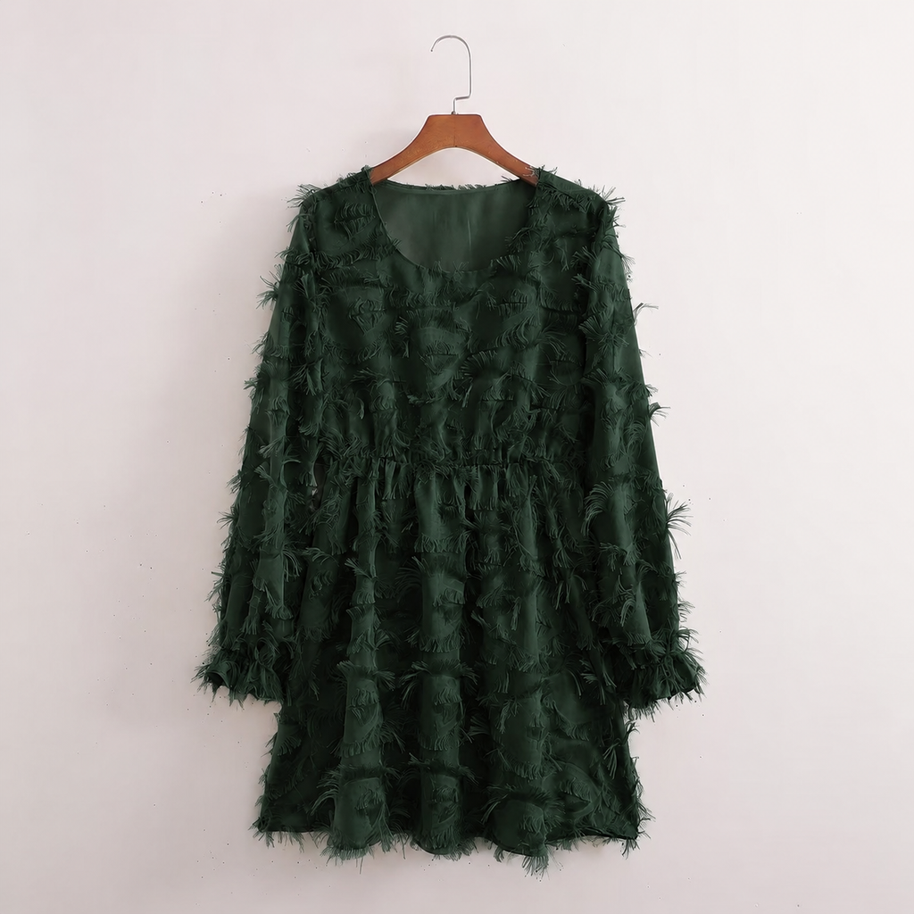 Floor - Delicate Satin Dress with Short Sleeves