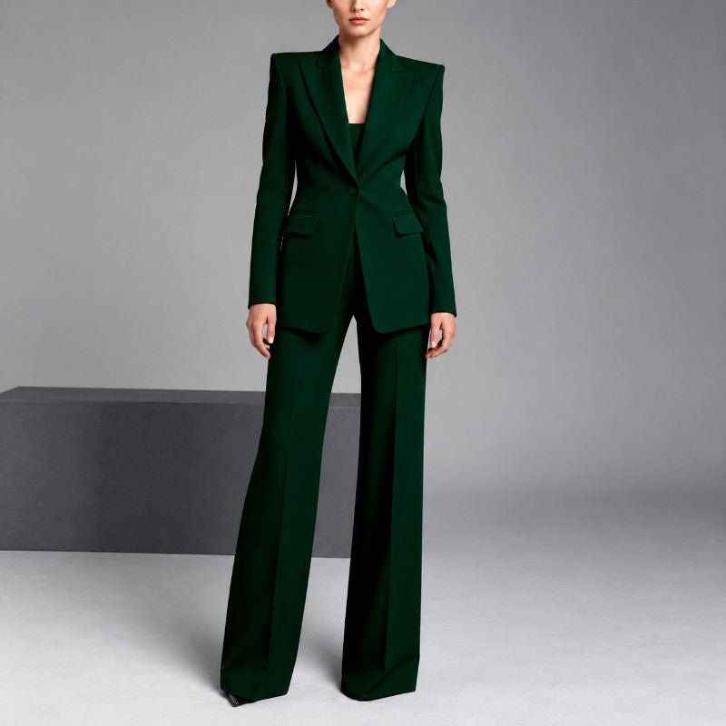 Darlene - Women's Single-Button Blazer and Wide-Leg Suit Set