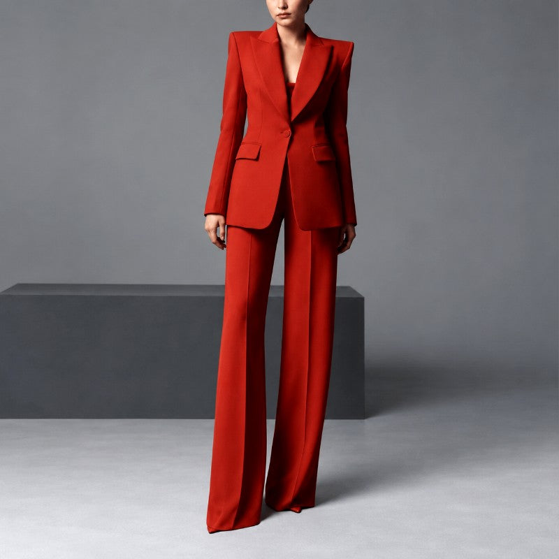 Darlene - Women's Single-Button Blazer and Wide-Leg Suit Set