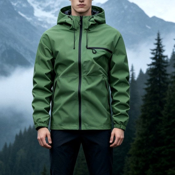 Dave - Men's Zip-Up Rain Jacket with Adjustable Hood