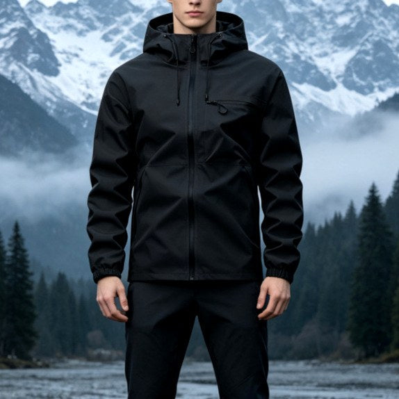 Dave - Men's Zip-Up Rain Jacket with Adjustable Hood