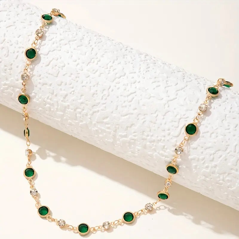 Gold Anklet with Green Crystals - Amalia