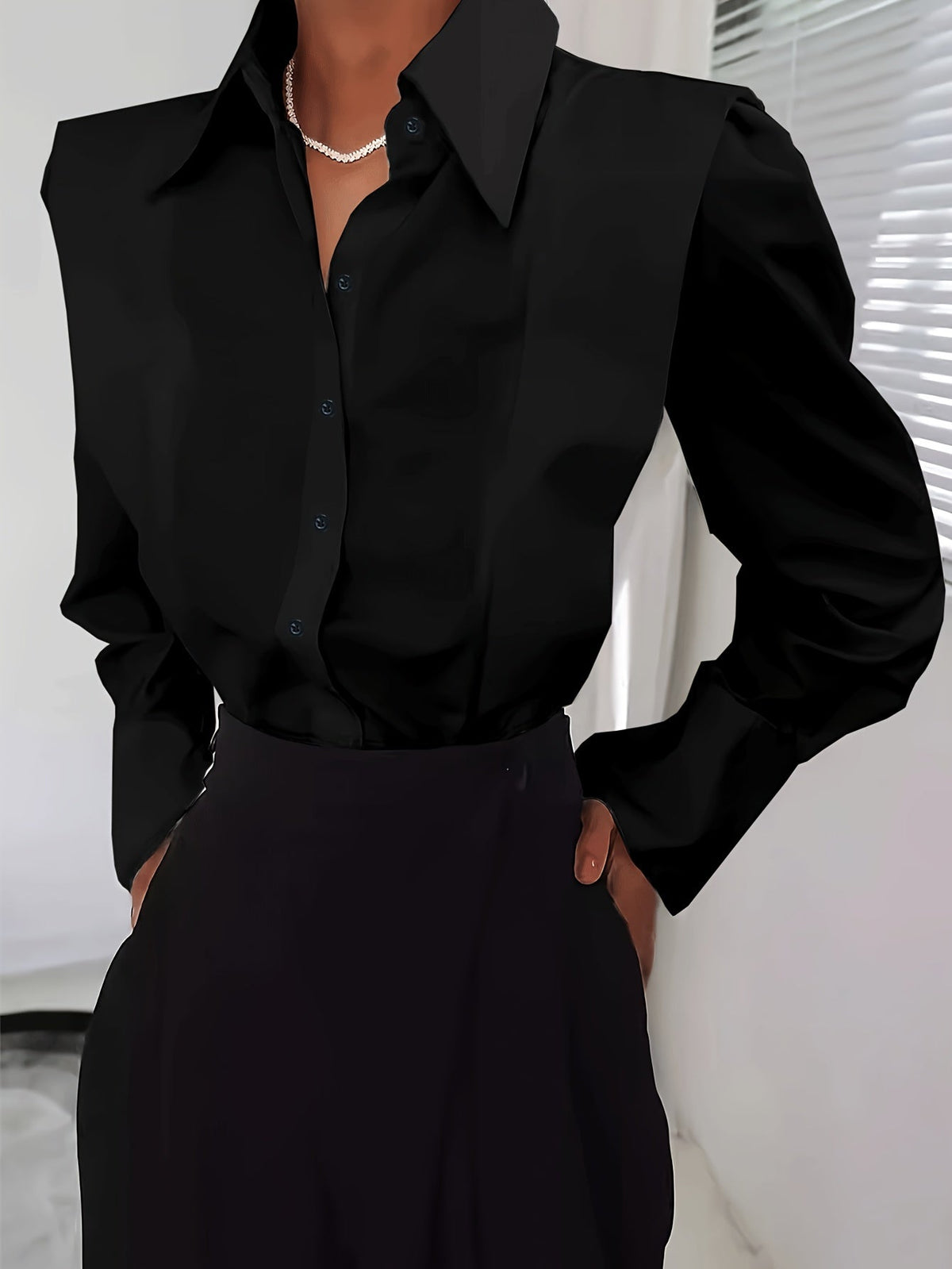 Women's Long Sleeve Collared Button-Front Blouse