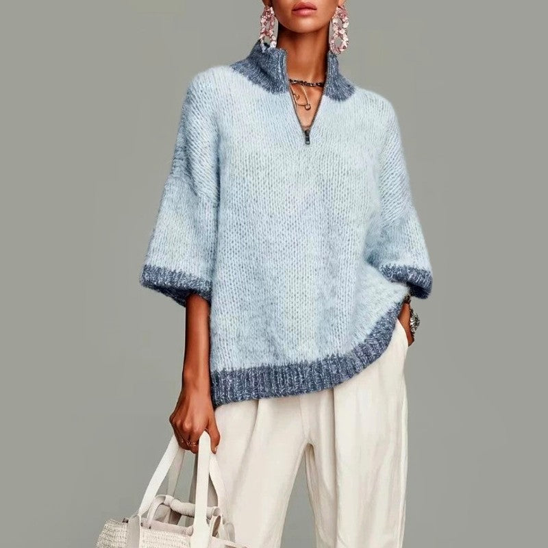 Denise - Women's Quarter-Zip Oversized Knit Sweater