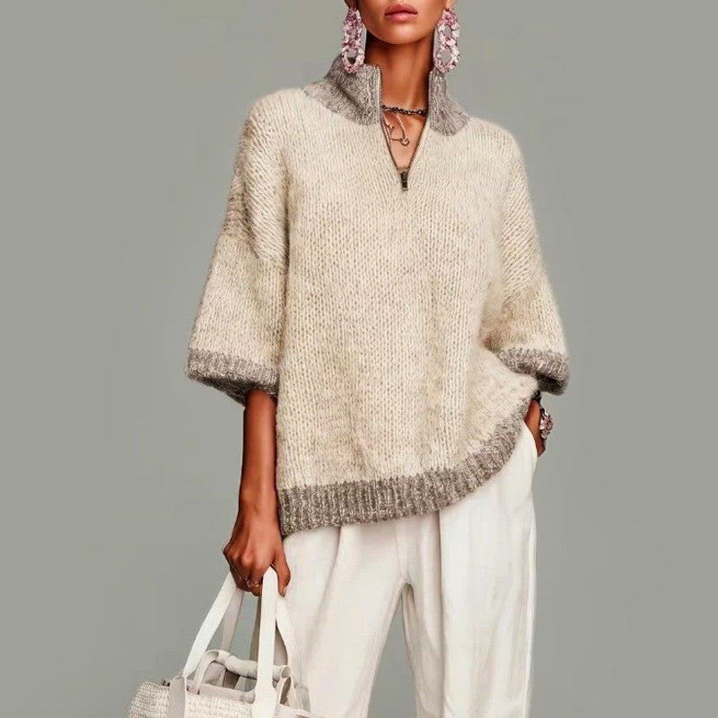 Denise - Women's Quarter-Zip Oversized Knit Sweater