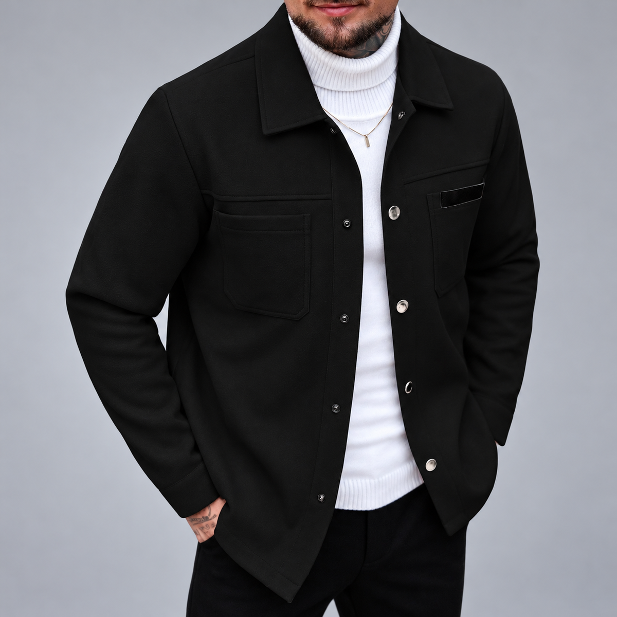 Derek - Men's Textured Dual Chest Pocket Button-Front Jacket