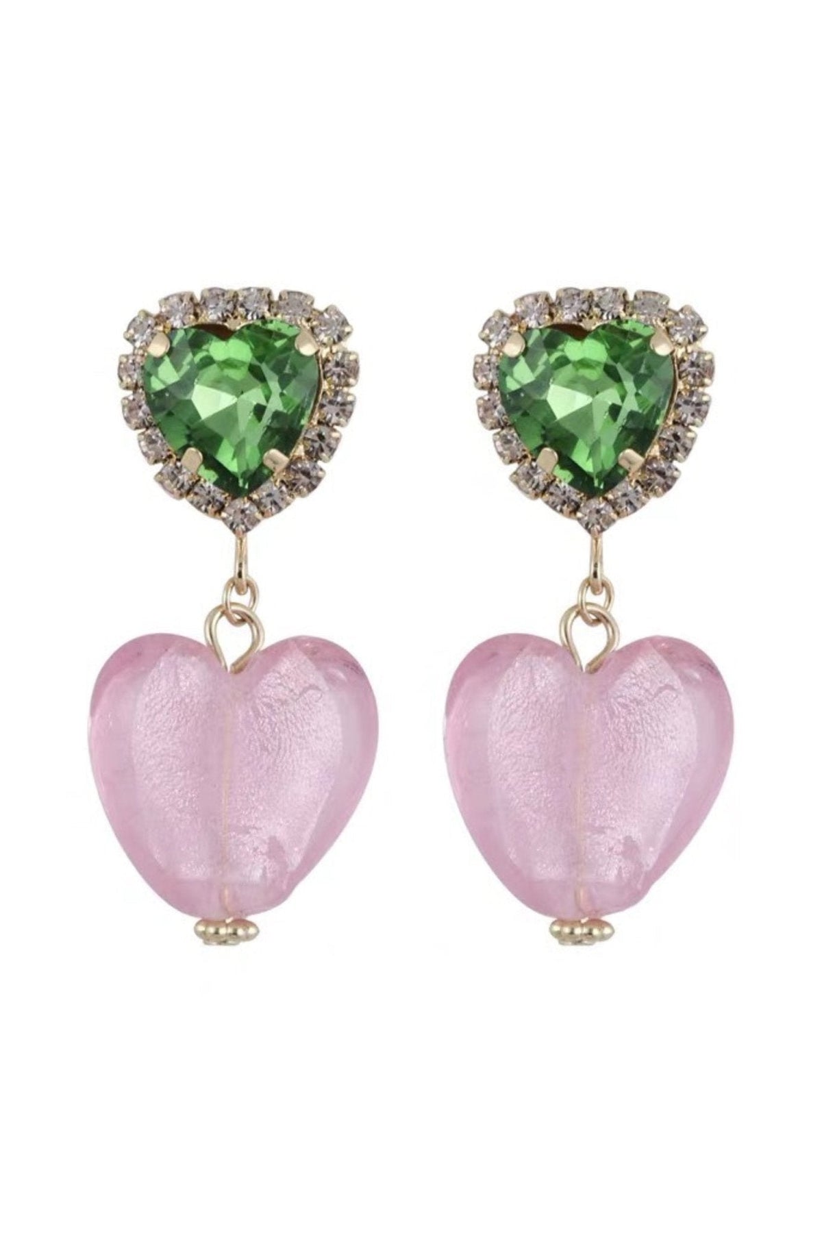 Statement Diamante Heart Contrast Drop Earrings