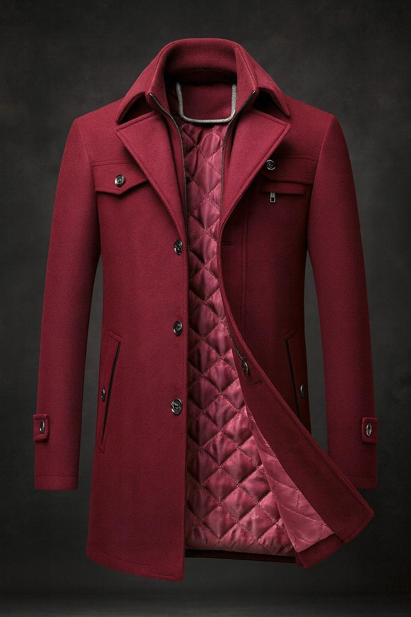 Dominik - Men's Insulated Wool Coat with Double Collar