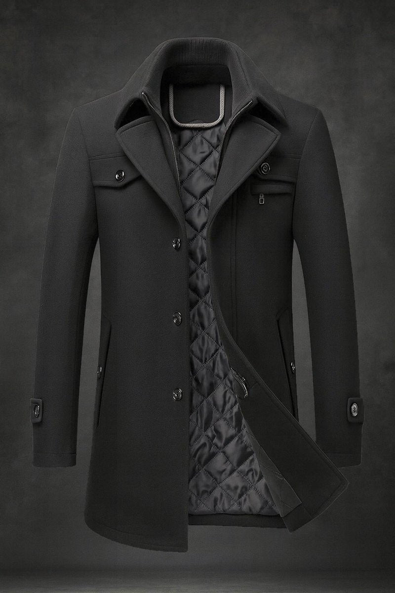 Dominik - Men's Insulated Wool Coat with Double Collar