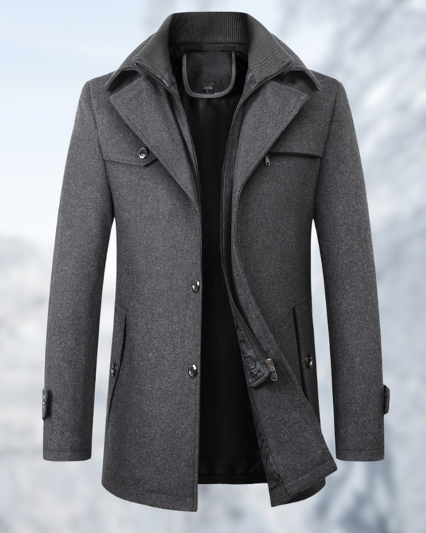 Dominik - Men's Insulated Wool Coat with Double Collar