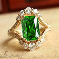 Gold Ring with Rectangular Green Crystal - Lorien