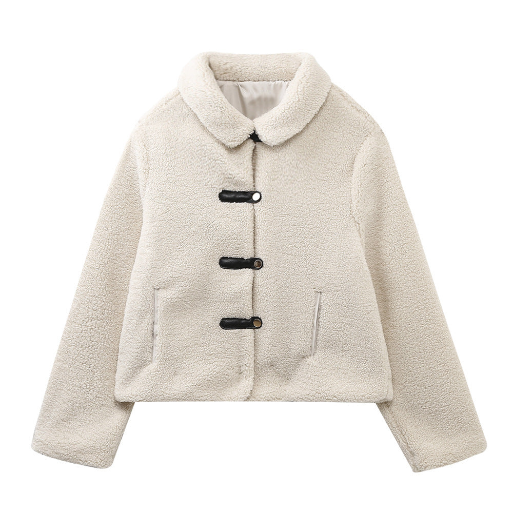 Women’s Plush Teddy Fleece Jacket with Toggle Fastenings and High Collar – Soft Warm Short Winter Coat for Casual Everyday Wear