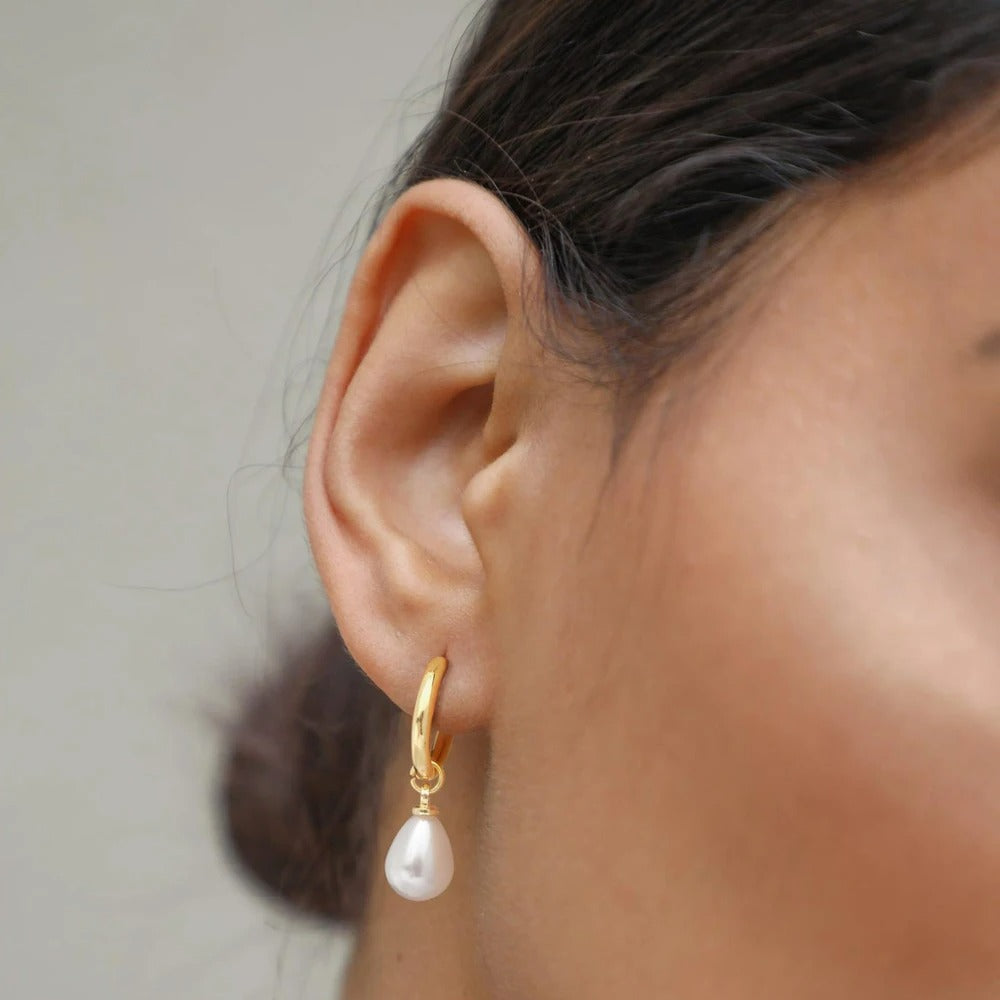 Gold-Plated White Pearl Drop Earrings - Dalia