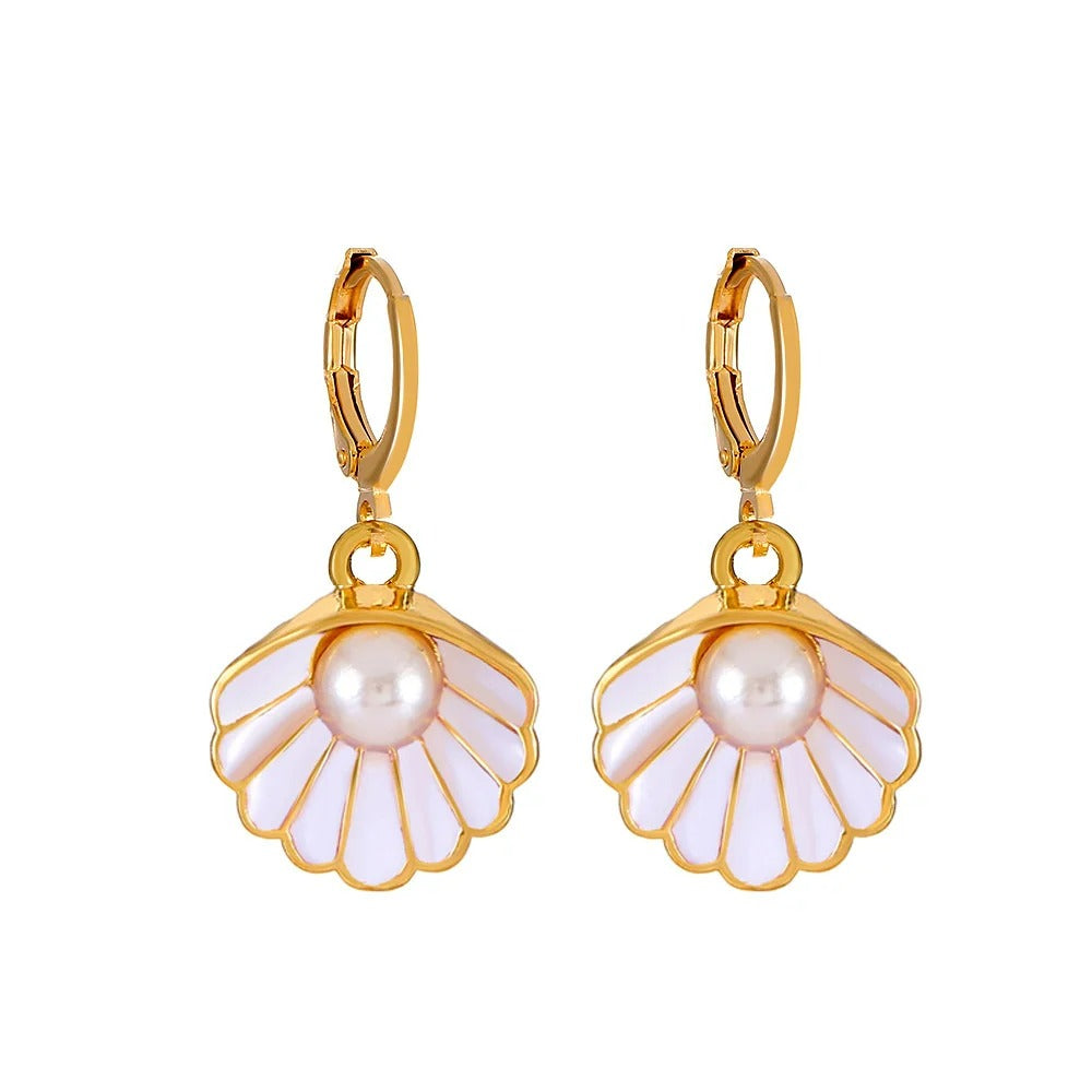 Women's Gold-Plated Pearl Earrings with Pink Shell - Elise
