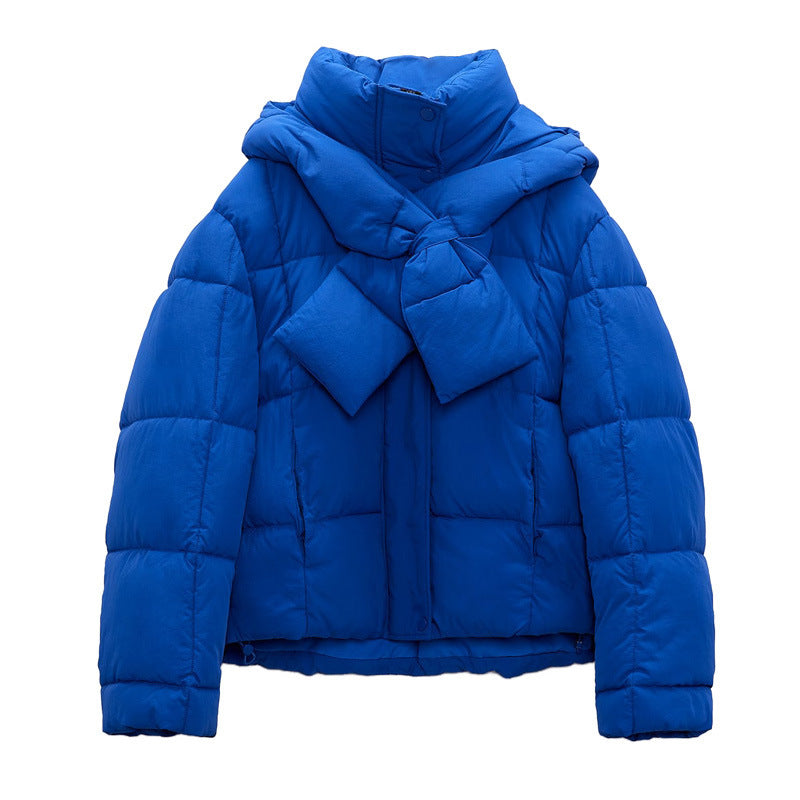 Women’s Short Quilted Puffer Jacket with Oversized Padded Scarf Collar – Warm Relaxed Winter Outerwear for Casual Everyday Wear