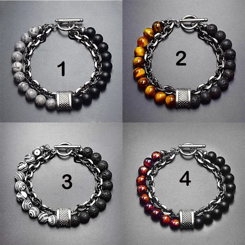 Steel Streaks Tiger Eye Bead Bracelet