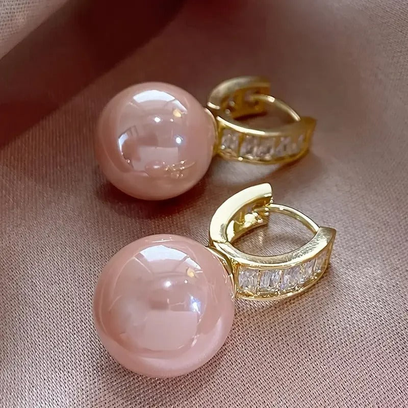 Gold-Plated Earrings with Pink Pearl - Alina