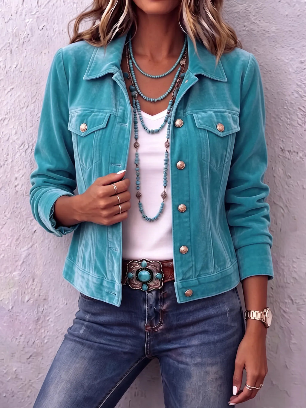 Amandria - Vintage Wash Button Long Sleeve Jacket