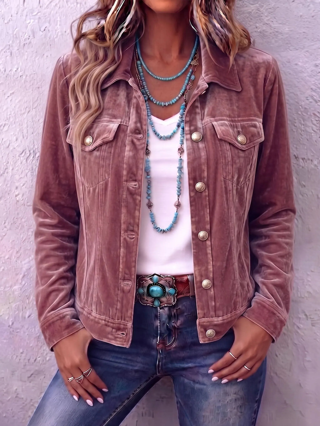 Amandria - Vintage Wash Button Long Sleeve Jacket