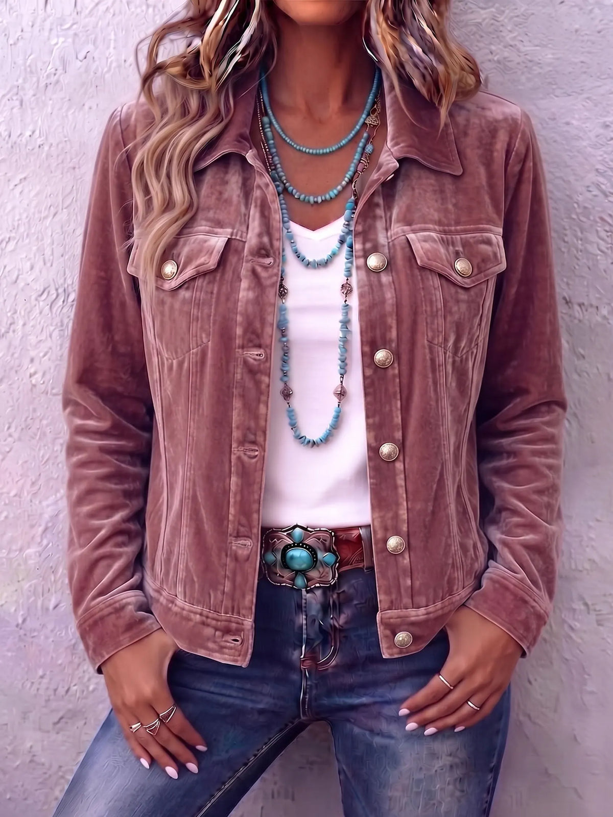 Amandria - Vintage Wash Button Long Sleeve Jacket