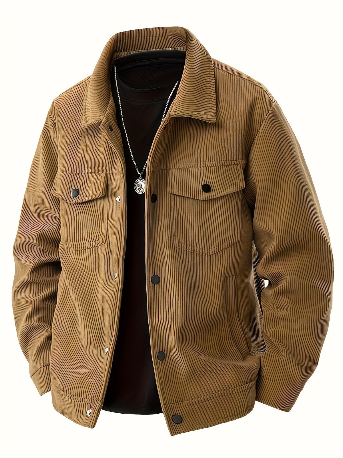 Men's Ribbed Snap Button Casual Jacket