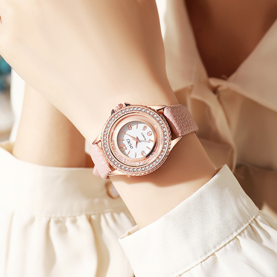 Women's Round Watch with Crystal Bezel, Clear Dial & Lightweight Synthetic Strap