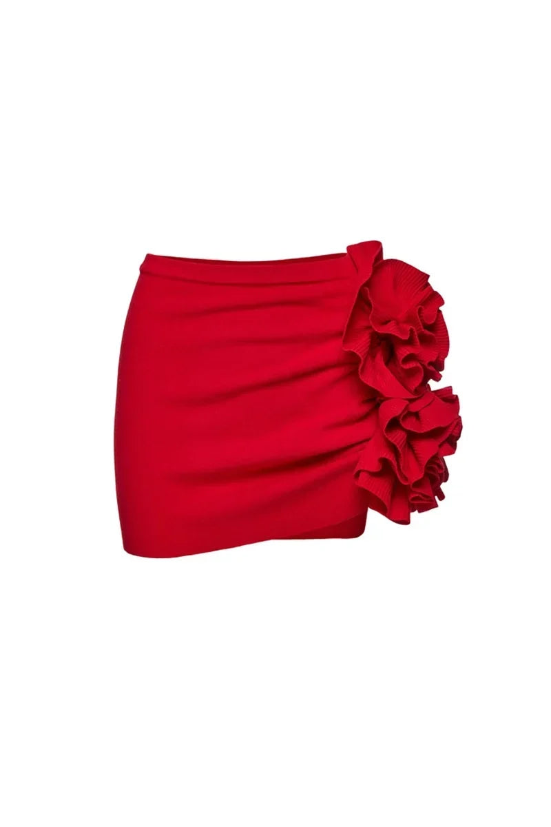 Flower Applique Swimsuit Skirt Set
