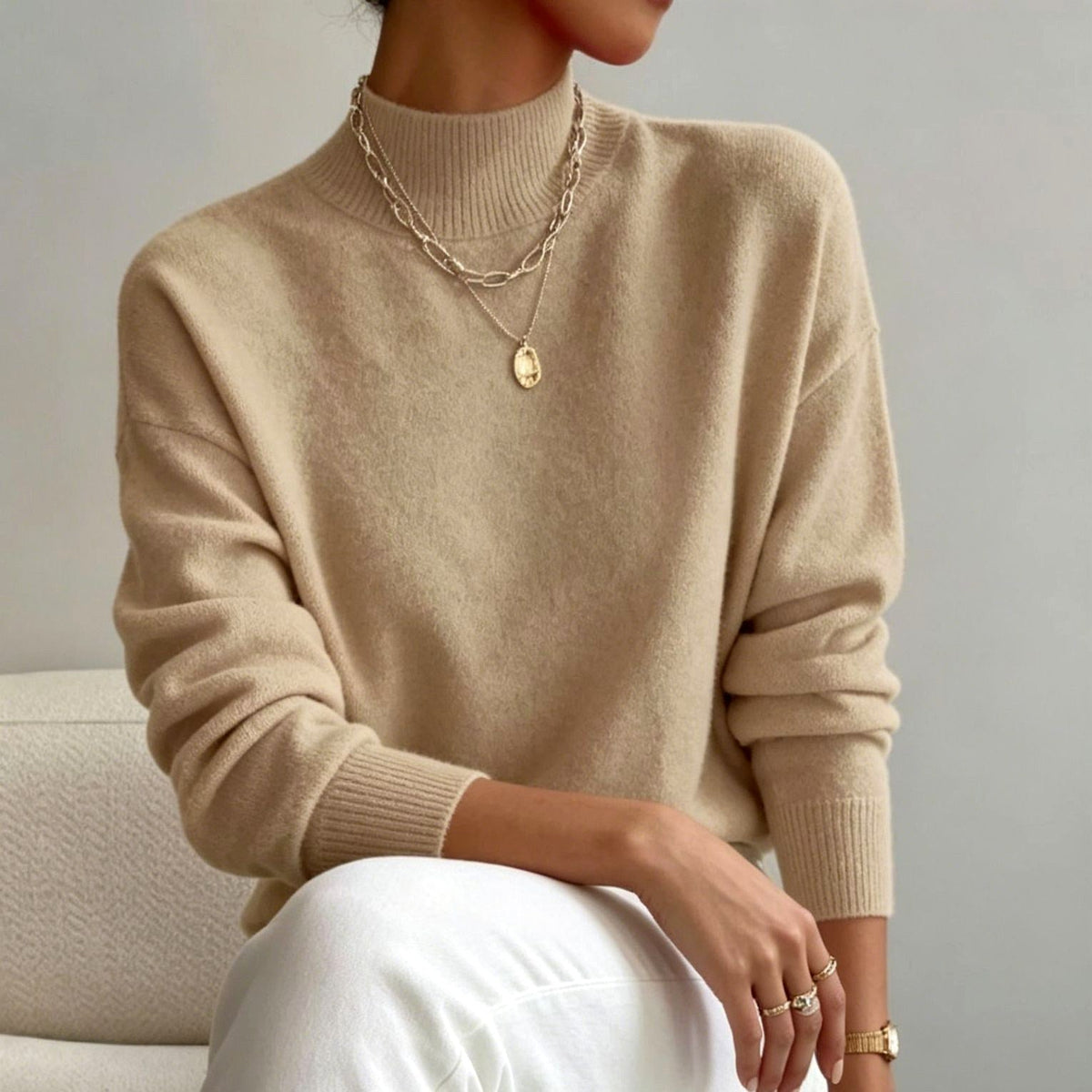 Eileen - Women's Mock Neck Relaxed Knit Sweater