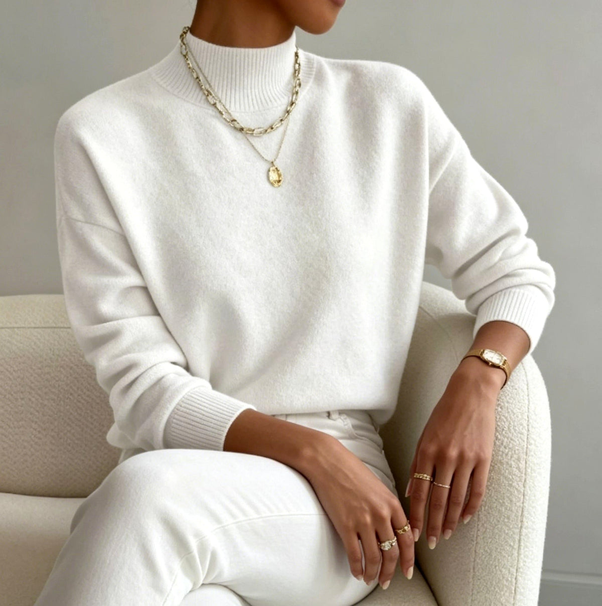 Eileen - Women's Mock Neck Relaxed Knit Sweater