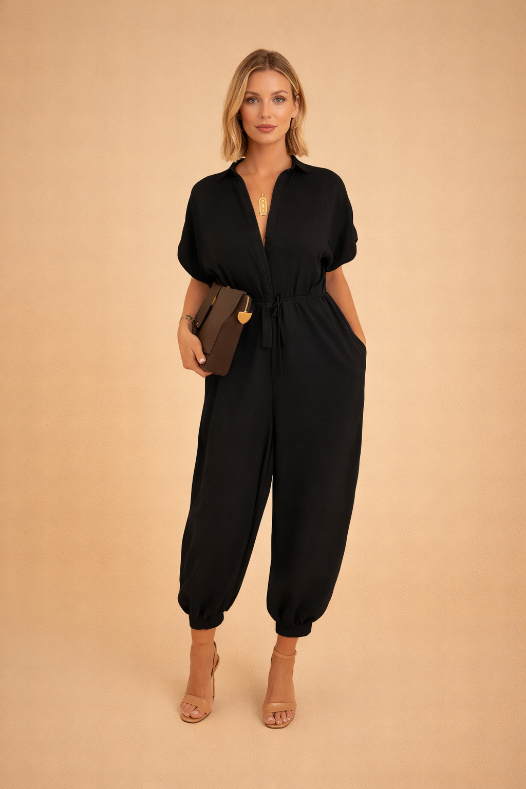 Women's Printed V-Neck Top and Tapered Trousers Set – Relaxed Casual Co-Ord for Everyday Wear