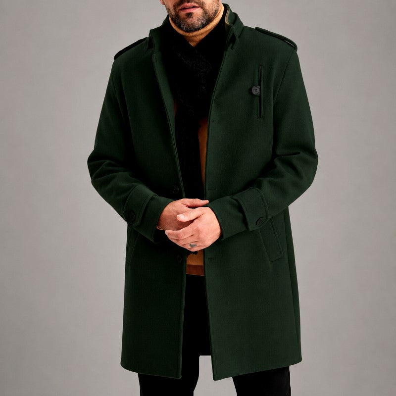 Emmet - Men's Stand Collar Button-Front Long Coat