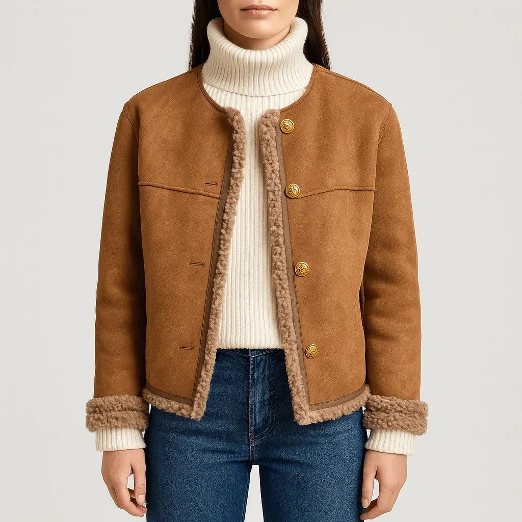 Women's Short Jacket with Faux Fur Trim