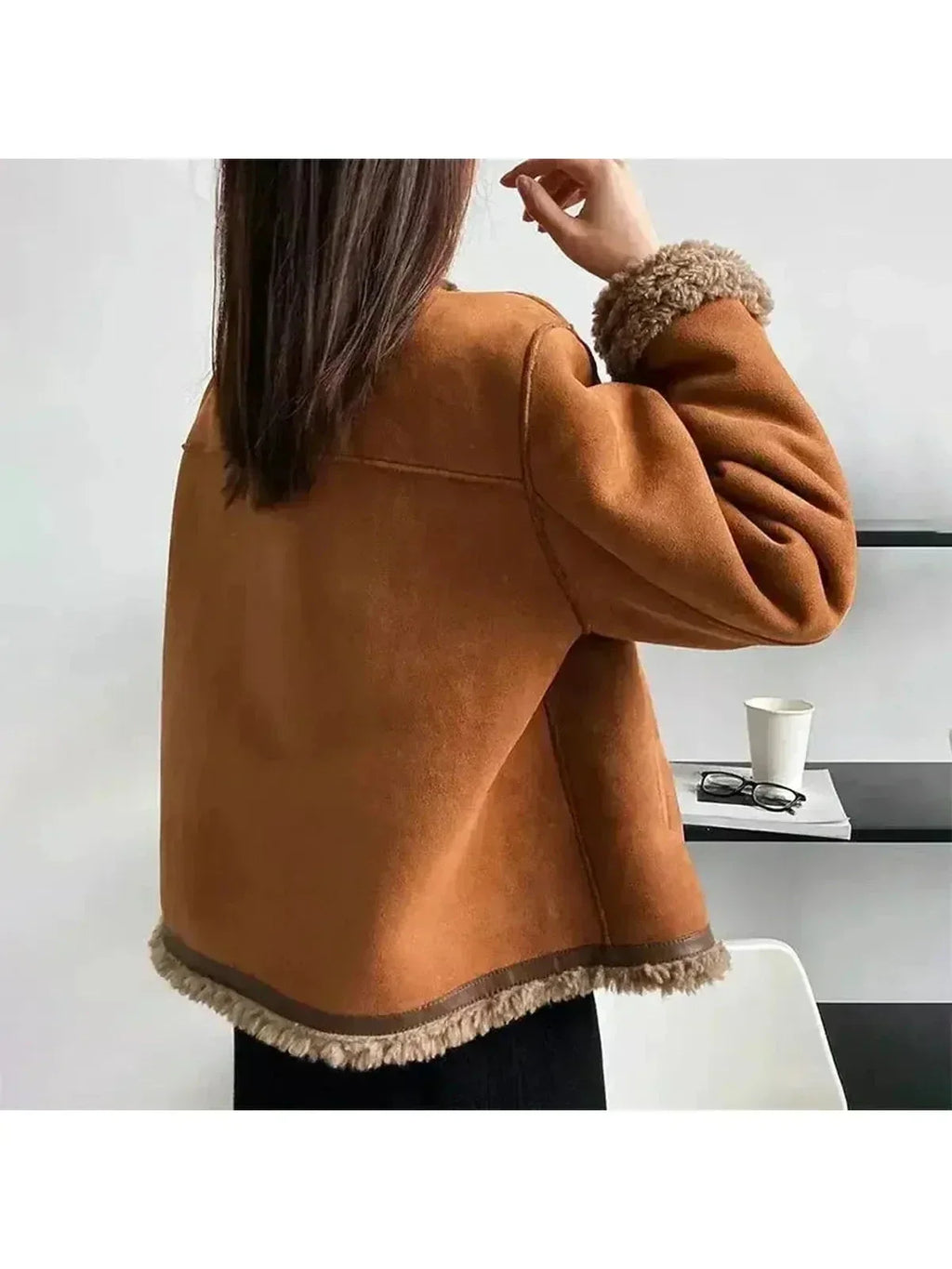 Women's Short Jacket with Faux Fur Trim