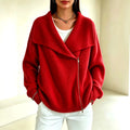 Evelyn - Women's Ribbed Wide Collar Zip-Up Knit Cardigan