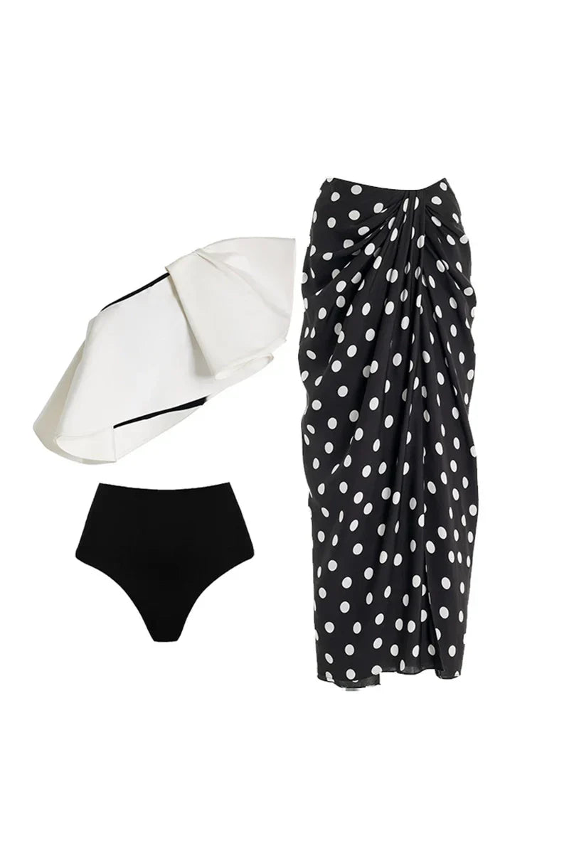 Two-Piece Bikini with Polka Dot Wrap Skirt