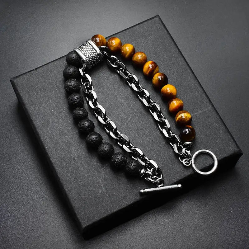 Steel Streaks Tiger Eye Bead Bracelet