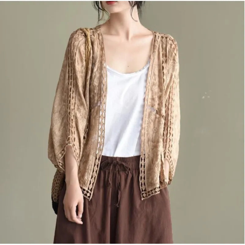 Women's Cotton Crochet Cardigan – Embroidered Slim Fit Long Sleeve