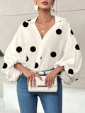 Women's Elegant Printed V Neck Blouse with Balloon Sleeves – Relaxed Lightweight Style for Office and Smart Casual Wear