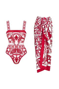 Ethnic Print One-Piece Swimwear Set