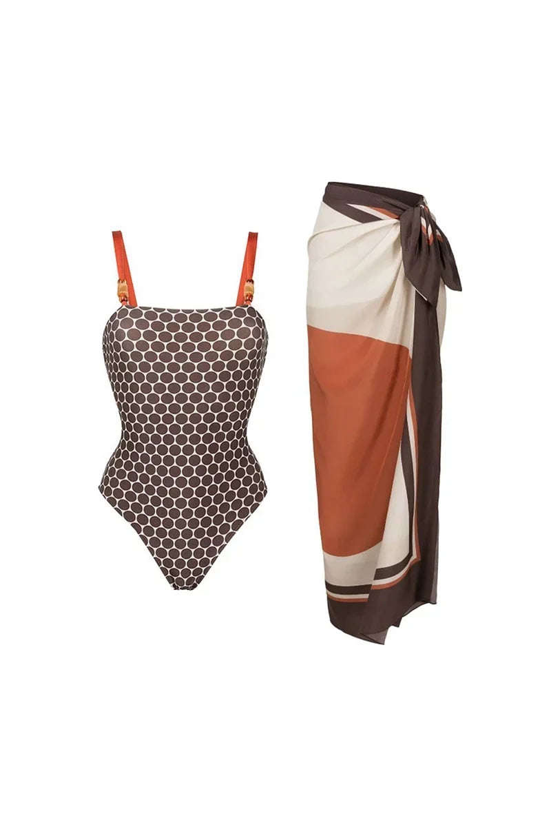 Modern Luxury Reversible Swimsuit with Equestrian-Scarf Print
