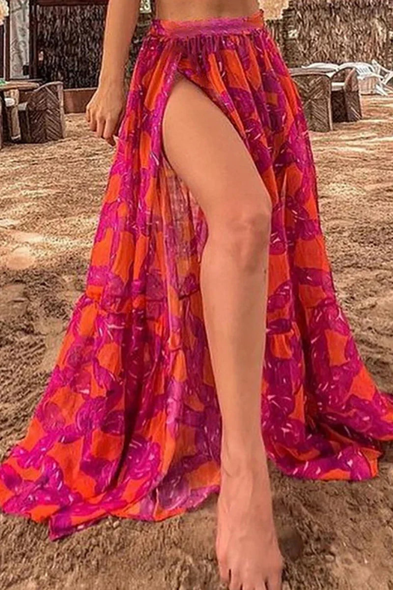 Flower Ruffled High-Waisted Bikini Skirt Set